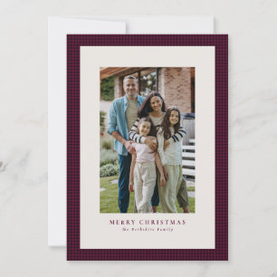 Houndstooth plum Christmas fotocardas Feestdagenkaart