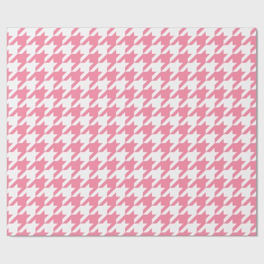 Houndstooth Preppy roze en wit patroon Cadeaupapier (Vlak)