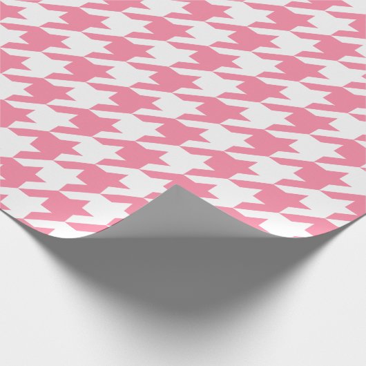 Houndstooth Preppy roze en wit patroon Cadeaupapier (Hoek)