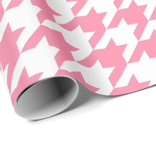 Houndstooth Preppy roze en wit patroon Cadeaupapier (Rol Hoek)