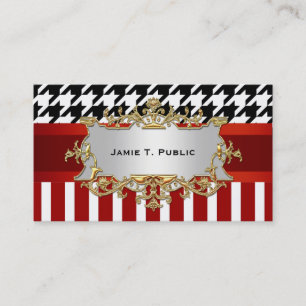 Houndstooth Red Wht Stripe, Red Ribbon, Gold Label