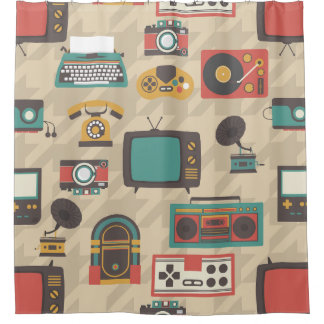 Houndstooth  retro nostalgie jukebox douchegordijn