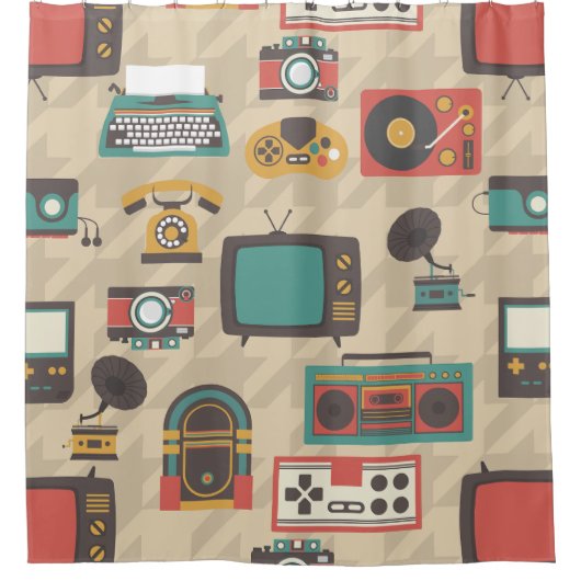 Houndstooth  retro nostalgie jukebox douchegordijn (Voorkant)