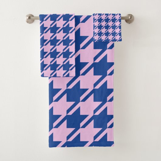 Houndstooth Roze + Blauw Gemengd Patroon Bad Handdoek (Insitu)