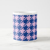 Houndstooth Roze + Blauw Grote Patroon Grote Koffiekop (Voorkant)