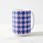 Houndstooth Roze + Blauw Grote Patroon Koffiemok (Voorkant rechts)