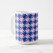 Houndstooth Roze + Blauw Grote Patroon Koffiemok (Voorkant links)