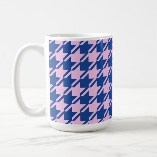 Houndstooth Roze + Blauw Grote Patroon Koffiemok (Links)