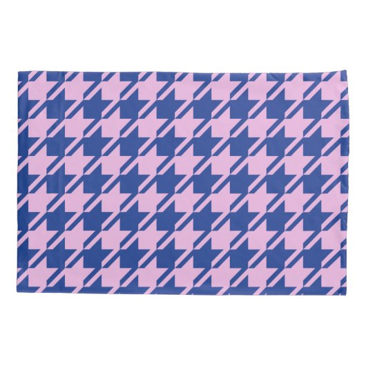Houndstooth Roze + Blauw Grote Patroon Kussensloop (Achterkant)