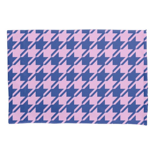 Houndstooth Roze + Blauw Grote Patroon Kussensloop (Voorkant)