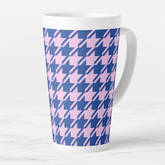Houndstooth Roze + Blauw Grote Patroon Latte Mok (Rechterhoek)