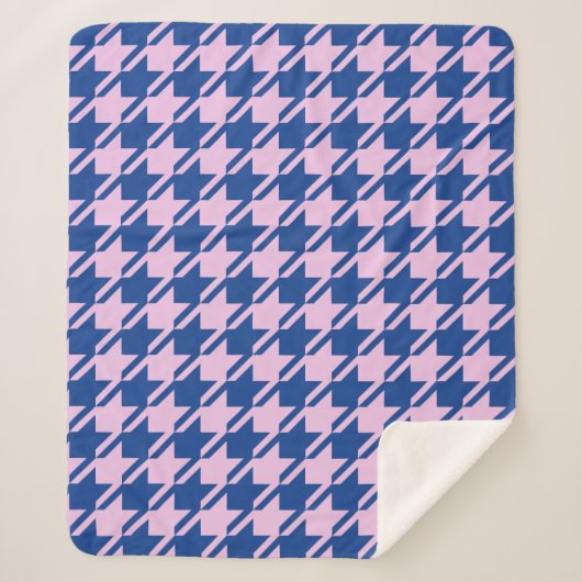 Houndstooth Roze + Blauw Grote Patroon Sherpa Deken (Voorkant)