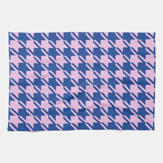 Houndstooth Roze + Blauw Grote Patroon Theedoek (Horizontaal)