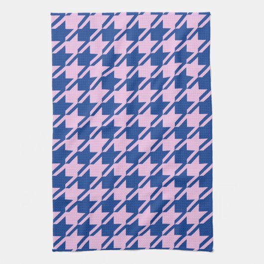 Houndstooth Roze + Blauw Grote Patroon Theedoek (Verticaal)