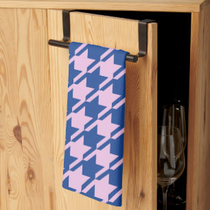 Houndstooth Roze + Blauw Grote Patroon Theedoek