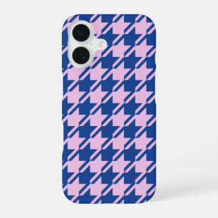 Houndstooth Roze + Blauw Patroon iPhone 16 Hoesje