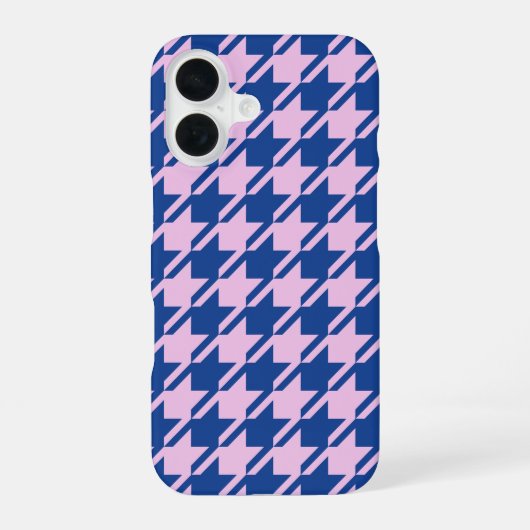 Houndstooth Roze + Blauw Patroon iPhone 16 Hoesje (Achterkant)