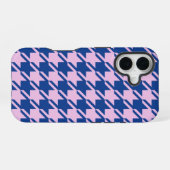 Houndstooth Roze + Blauw Patroon iPhone 16 Hoesje (Achterkant horizontaal)