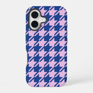 Houndstooth Roze + Blauw Patroon iPhone 16 Hoesje