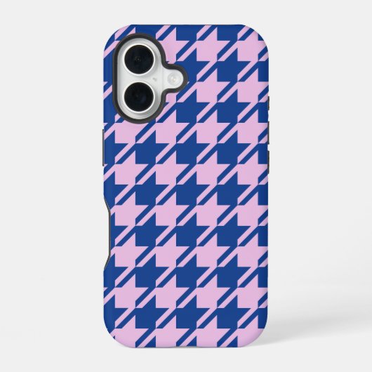 Houndstooth Roze + Blauw Patroon iPhone 16 Hoesje (Achterkant)