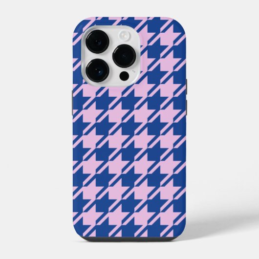 Houndstooth Roze + Blauw Patroon iPhone Hoesje (Achterkant)