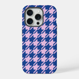 Houndstooth Roze+Blauw Patroon iPhone 15 Pro Case