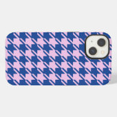 Houndstooth Roze + Blauw Patroon iPhone Hoesje (Achterkant horizontaal)
