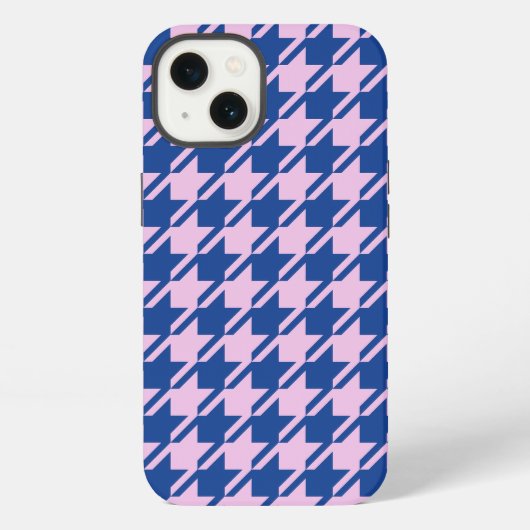 Houndstooth Roze + Blauw Patroon iPhone Hoesje (Achterkant)
