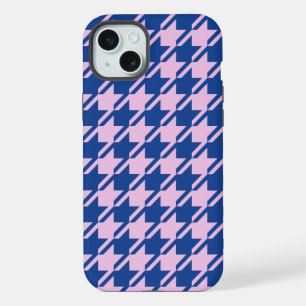 Houndstooth Roze + Blauw Patroon iPhone 15 Plus Case