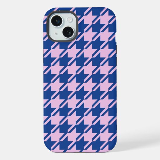 Houndstooth Roze + Blauw Patroon iPhone Hoesje (Achterkant)