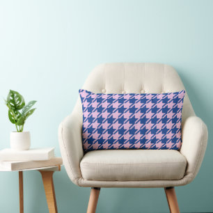 Houndstooth Roze + Blauw Patroon Kussen