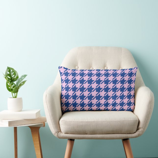 Houndstooth Roze + Blauw Patroon Kussen (Stoel)