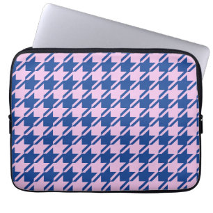 Houndstooth Roze + Blauw Patroon Laptop Sleeve