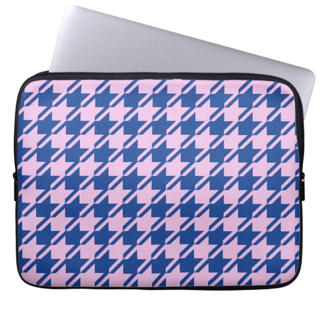 Houndstooth Roze + Blauw Patroon Laptop Sleeve (Voorkant)