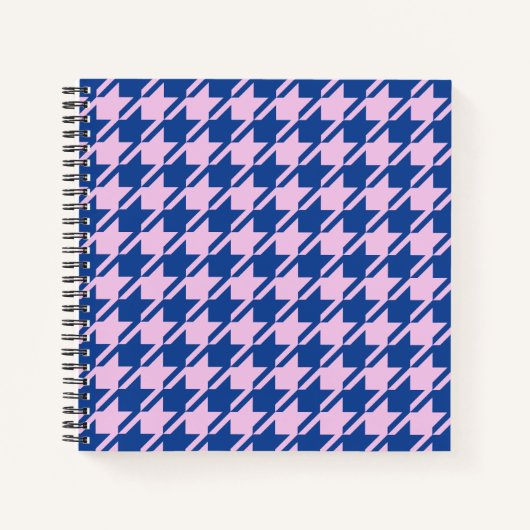 Houndstooth Roze + Blauw Patroon Notitieboek (Voorkant)