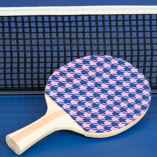 Houndstooth Roze + Blauw Patroon Tafeltennisbatje (Insitu)