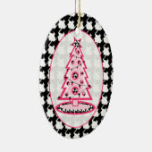 Houndstooth & Roze kerstboom Keramisch Ornament (Rechts)