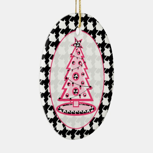 Houndstooth & Roze kerstboom Keramisch Ornament (Rechts)