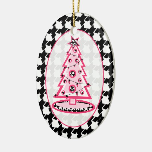 Houndstooth & Roze kerstboom Keramisch Ornament (Links)