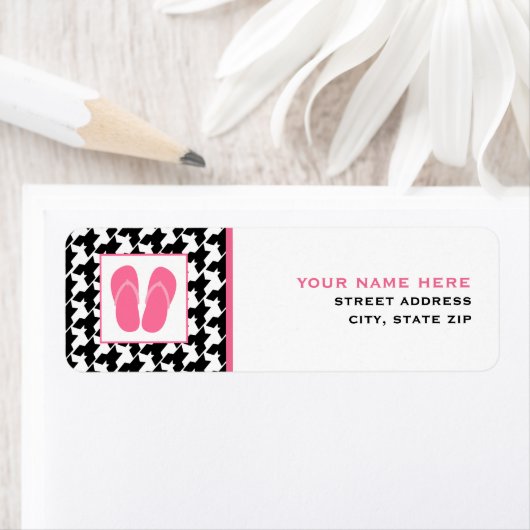 Houndstooth & roze Teenslippers Etiket (Insitu)