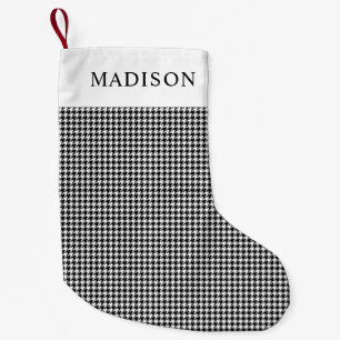Houndstooth ruit persoonlijke naam kleine kerstsok