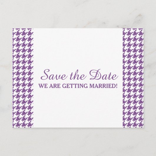 Houndstooth Save the Date Briefkaart, Paars Aankondigingskaart (Voorkant)