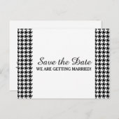 Houndstooth Save the Date Briefkaart, zwart Aankondigingskaart (Voorkant / Achterkant)