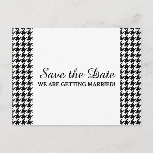 Houndstooth Save the Date Briefkaart, zwart Aankondigingskaart (Voorkant)
