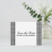 Houndstooth Save the Date Briefkaart, zwart Aankondigingskaart (Staand voorkant)