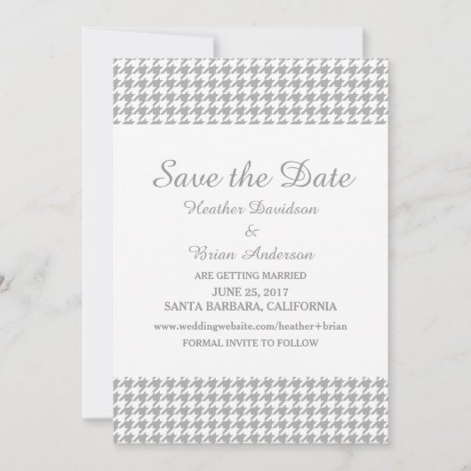 Houndstooth Save the Date Invite, Grey Kaart (Voorkant)