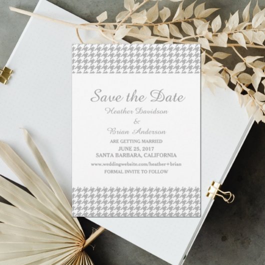 Houndstooth Save the Date Invite, Grey Kaart