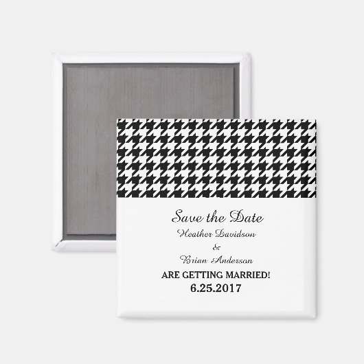Houndstooth Save the Date Magnet, Black Magneet (Voorkant / Achterkant)
