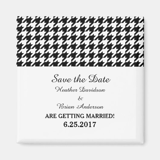 Houndstooth Save the Date Magnet, Black Magneet (Voorkant)