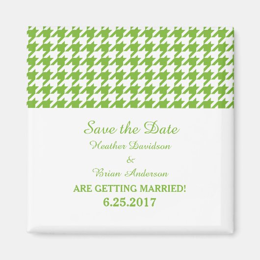 Houndstooth Save the Date Magnet, Green Magneet (Voorkant)